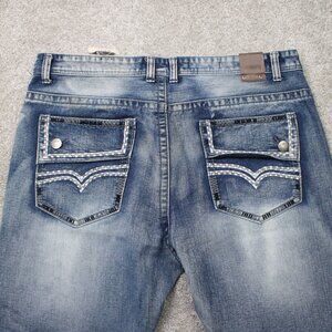 GS-115 Jeans Mens 42x33 Blue Doheny Slim Fit Thick Stitch Flap Pocket Denim